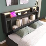 Upholstered Double Bed With USB Charging Function, Storage Headboard And LED Lighting, 5ft King Size Bed Storage Bed Frame 150 X 200 Cm, Wooden Slatted Frame, Grey No Mattress - Image 2