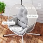 Outsunny Hanging Egg Chair Outdoor Indoor, Swing Hammock Chair With Stand, Cushions, Lumbar Pillow, Adjustable Height And Steel Frame For Garden Patio Lounge Porch, Light Grey - Image 7
