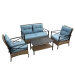 4-Piece Patio Sectional Low Dining Sofa Set - KD Rattan Wicker Outdoor Furniture - Image 5