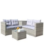 4 Piece Patio Sectional Wicker Rattan Outdoor Furniture Sofa Set With Storage Box Grey - Image 7