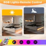 Upholstered Double Bed 180 X 200 Cm Cm With LED Lighting, USB Type-C Charging Function, Storage Headboard, 6FT Super King Size Storage Bed Frame With Metal Slatted Frame, Linen, Beige No Mattress - Image 2