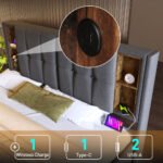 Upholstered Double Bed 150 X 200cm With Wireless Charging USB Tyep-C, Hydraulic Storage Bed With Hydraulic Lever, Linen Fabric 5FT King Size Bed Frame With Large Storage Space,Grey No Mattress - Image 5