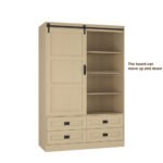 Tall Bedroom Armoire Wardrobe Closet Clothing Storage Cabinet With Hanging Rod Barn Door Drawers Open Shelves - Image 2