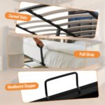 Upholstered Double Bed 150 X 200 Cm With LED Lighting, USB Type-C Charging Function, Storage Headboard, 5FT King Size Storage Bed Frame With Metal Slatted Frame, Linen, Grey No Mattress - Image 3