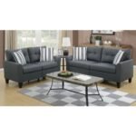 Living Room Furniture 2pc Sofa Set Sofa And Loveseat Charcoal Glossy Polyfiber Plywood Solid Pine - Image 8