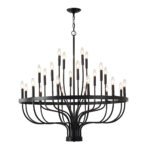 24-Light Black Chandelier Industrial Iron Candle Chandelier Modern Suspended Farmhouse Chandeliers Pendant Light Fixtures For Dining Room Bedroom Living Room Kitchen Island Foyer E12 Bulb