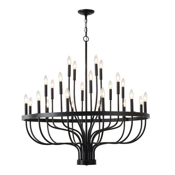 24-Light Black Chandelier Industrial Iron Candle Chandelier Modern Suspended Farmhouse Chandeliers Pendant Light Fixtures For Dining Room Bedroom Living Room Kitchen Island Foyer E12 Bulb