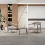 Modern 2 Piece Accent Chair Set With Coffee Table  Apricot Brown PP  Steel Frame Sofa Set, Soft Cushioned Seating For Living Room, Lounge, Balcony