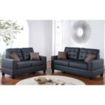 Living Room Furniture 2pc Sofa Set Black Faux Leather Tufted Sofa Loveseat W Pillows Cushion Couch - Image 10