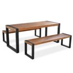GO 3-pieces Outdoor Dining Table With 2 Benches, Patio Dining Set With Unique Top Texture, Acacia Wo - Image 5