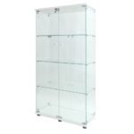 Two-door LED Lights Glass Display Cabinet 4 Shelves With Door, Floor Standing Curio Bookshelf For Living Room Bedroom Office, 64.7x31.7x14.3, White - Image 5