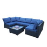 Seven-Piece Sofa Set Table With Sofa Chair Black PE Rattan Outdoor Furniture 7-JH001 Box 3-1-2-3 With Blue Color Cushion - Image 10