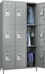 Metal Lockers For Employees With Lock,Metal Storage Locker With 9 Doors & 27 Hooks For School Office Gym Garage Bedroom,Assembly Required,9 Doors Light Grey