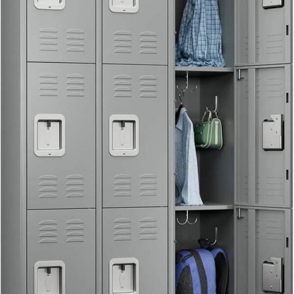 Metal Lockers For Employees With Lock,Metal Storage Locker With 9 Doors & 27 Hooks For School Office Gym Garage Bedroom,Assembly Required,9 Doors Light Grey