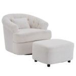 Swivel Chair With Ottoman, Modern Luxury Velvet Swivel Accent Chair, Comfy Round Armchair, Single Sofa Armchair With Lounge Seat For Bedroom Office Reading Spaces,Set Of 1,Off White - Image 4