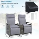 Terrace Lounge Chair Double Sofa, Adjustable Backrest Willow Outdoor Leisure Chair Set, Equipped With Acacia Wood Armrests And Built-in Storage Table, Gray, Prohibited Platform Temu - Image 4
