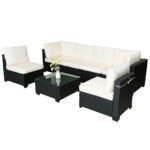 Hot Selling Seven-Piece Sofa Set Table With Sofa Chair Black PE Rattan Outdoor New Design Furniture 7-JH002 Box 3-1-2-3 With White Color Cushion - Image 7