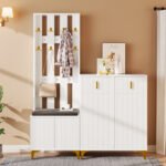 Wardrobe Set With Shoe Bench And Cushion, Wardrobe Front With Hooks, Shoe Cabinet With Drawers And Doors - Image 8