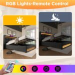 Upholstered Double Bed 150 X 200 Cm With LED Lighting, USB Type-C Charging Function, Storage Headboard, 5FT King Size Storage Bed Frame With Metal Slatted Frame, Linen, Grey No Mattress - Image 10