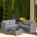 4Pc Patio Sectional Wicker Rattan Sofa Set W  Storage Box Grey - Image 7