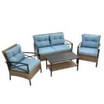 4-Piece Patio Sectional Low Dining Sofa Set - KD Rattan Wicker Outdoor Furniture - Image 3