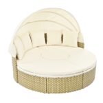 TOPMAX Patio Furniture Round Outdoor Sectional Sofa Set Rattan Daybed Two-Tone Weave Sunbed With Ret - Image 4
