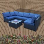Seven-Piece Sofa Set Table With Sofa Chair Black PE Rattan Outdoor Furniture 7-JH001 Box 3-1-2-3 With Blue Color Cushion - Image 3