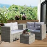 4Pc Patio Sectional Wicker Rattan Sofa Set W  Storage Box Grey - Image 6