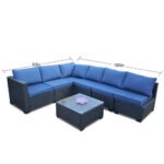 Seven-Piece Sofa Set Table With Sofa Chair Black PE Rattan Outdoor Furniture 7-JH001 Box 3-1-2-3 With Blue Color Cushion - Image 8