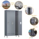 Metal Storage Locker For Employees, 72 Employee Locker With 3 Doors&9Hooks For School Gyms Homes Garages Offices Study With Assembly Required, Light Gray - Image 4