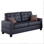 Living Room Furniture 2pc Sofa Set Black Faux Leather Tufted Sofa Loveseat W Pillows Cushion Couch - Image 7