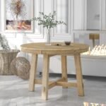 TREXM Farmhouse Extendable Round Dining Table With 16 Leaf Natural Wood - Image 8