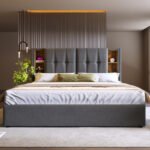 Upholstered Double Bed 150 X 200cm With Wireless Charging USB Tyep-C, Hydraulic Storage Bed With Hydraulic Lever, Linen Fabric 5FT King Size Bed Frame With Large Storage Space,Grey No Mattress - Image 3