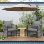 Set Of 2 Modern Gray Curved Aluminum Lounge Chair With Stylish Rope-Weave Design And Cushioned Comfort, Perfect For Outdoor Living