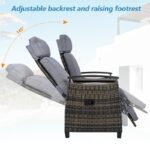 Terrace Lounge Chair Double Sofa, Adjustable Backrest Willow Outdoor Leisure Chair Set, Equipped With Acacia Wood Armrests And Built-in Storage Table, Gray, Prohibited Platform Temu - Image 8