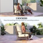 5 Piece Backyard Patio Furniture Set, Outdoor Furniture Set With 2 Rocking Chairs, 3-Seat Sofa, And 2 Ottomans, Beige - Image 5