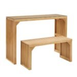 Dining Bench And Table, Pine Indoor Wood Bench For Entryway,Living Room,Kitchen And Bedroom Table And Bench Set  Nature, Long Bench  Table Tempered Glass Included - Image 6