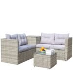 4 Piece Patio Sectional Wicker Rattan Outdoor Furniture Sofa Set With Storage Box Grey - Image 10