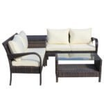 4 Piece Patio Sectional Wicker Rattan Outdoor Furniture Sofa Set With Storage Box Brown - Image 2