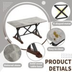 Sintered Stone Dining Table, 63 Modern Gray Rectangular Kitchen Dinner Table, Faux Marble Dining Room Table With X-shaped Metal Legs And Solid Wood Base, Scratch And Heat Resistant, Table Only - Image 5