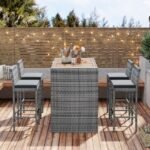 5-Piece Outdoor Patio Wicker Bar Set With Bar Height Chairs & Non-Slip Feet - Image 5