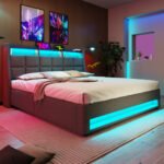 Upholstered Double Bed 150 X 200 Cm With LED Lighting, USB Type-C Charging Function, Storage Headboard, 5FT King Size Storage Bed Frame With Metal Slatted Frame, Linen, Grey No Mattress - Image 8