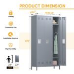 Metal Storage Locker For Employees, 72 Employee Locker With 3 Doors&9Hooks For School Gyms Homes Garages Offices Study With Assembly Required, Light Gray - Image 6