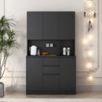 Freestanding Kitchen Pantry Cabinet Cupboard With 6 Doors,3 Shelves And 2 Drawer,Versatile Wardrobe & Kitchen Cabinet,Craft Storage Cabinet,Laundry Room Storage For Kitchen Black - Image 7