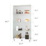 Wo-door Glass Display Cabinet 4 Shelves With Door, Floor Standing Curio Bookshelf For Living Room Bedroom Office, 64.7x31.7x14.3, White - Image 6