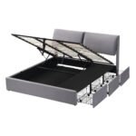 Upholstered Bed,Super King Size Bed-6ft  180X200cm, Hydraulic Bed, Three Drawers, Bed Box For Storage, Slatted Frame With Headboard, Without Mattress, Velvet, Grey - Image 7