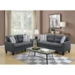 Living Room Furniture 2pc Sofa Set Sofa And Loveseat Charcoal Glossy Polyfiber Plywood Solid Pine - Image 7
