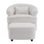Swivel Chair With Ottoman, Modern Luxury Velvet Swivel Accent Chair, Comfy Round Armchair, Single Sofa Armchair With Lounge Seat For Bedroom Office Reading Spaces,Set Of 1,Off White - Image 3