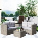4Pc Patio Sectional Wicker Rattan Sofa Set W  Storage Box Grey - Image 4
