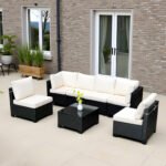 Hot Selling Seven-Piece Sofa Set Table With Sofa Chair Black PE Rattan Outdoor New Design Furniture 7-JH002 Box 3-1-2-3 With White Color Cushion - Image 3